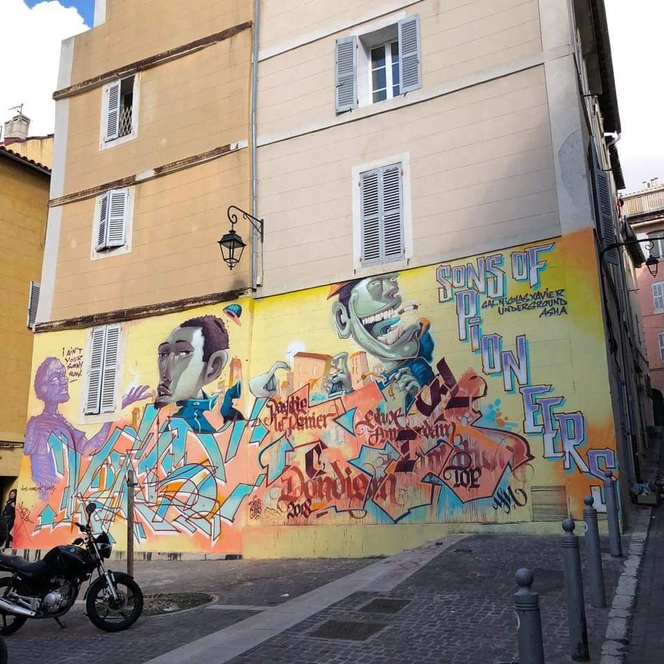 Fresque de Mode2, Difuz, Gamo et Shoe au Panier, Marseille, 2019
